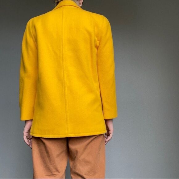Vintage 80s Women’s Intuition Union Made Canary Yellow Wool Blazer Jacket Sz 6 - Picture 4 of 12